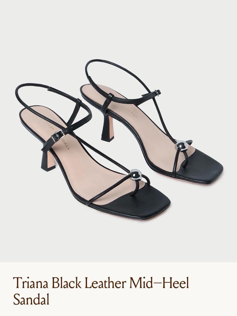 New - Triana Black Leather Mid-Heel Sandal - Original Packaging